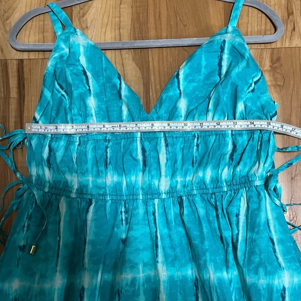 INC International Concepts Teal Tie Dye Maxi Dress L Boho Resort 100% Cotton - Picture 10 of 12
